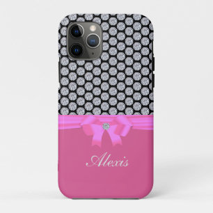 Diamond pattern & name calligraphy on rose gold iPhone 11 pro case