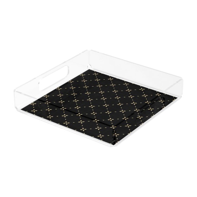 Diamond Pattern on Black Acrylic Serving Tray (Angled)