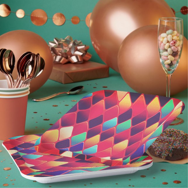 Diamond Pattern Paper Plates (Multi)
