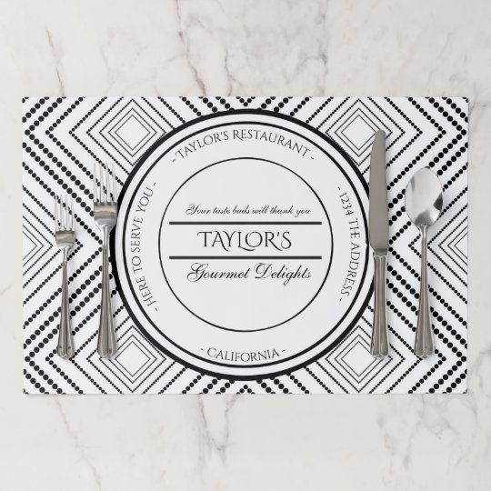 Diamond pattern personalized restaurant paper placemat