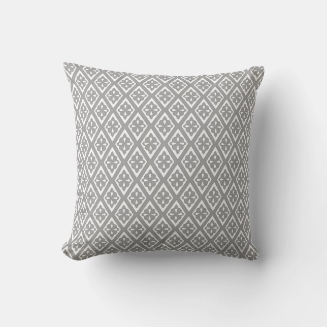 Diamond pattern - silver grey and white throw pillow (Front)