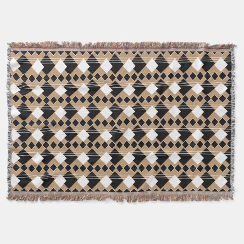 Diamond Pattern  Tan and Black Throw Blanket