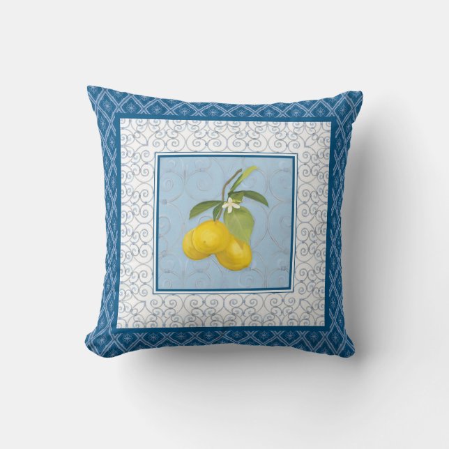 Diamond Pattern Tuscan Lemon Tree Trellis Fine Art Throw Pillow (Front)