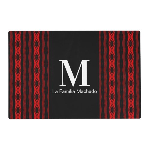 Diamond Pattern Vertical Stripe Red Black Monogram Placemat