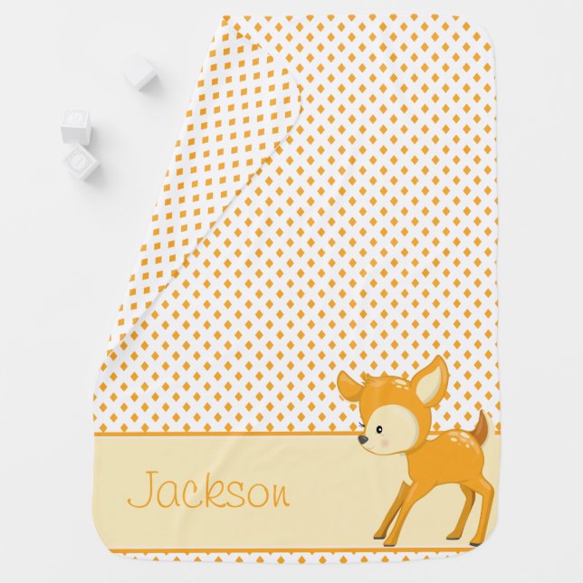 Diamond Pattern with Baby Fox | Personalized Blanket (In Situ)