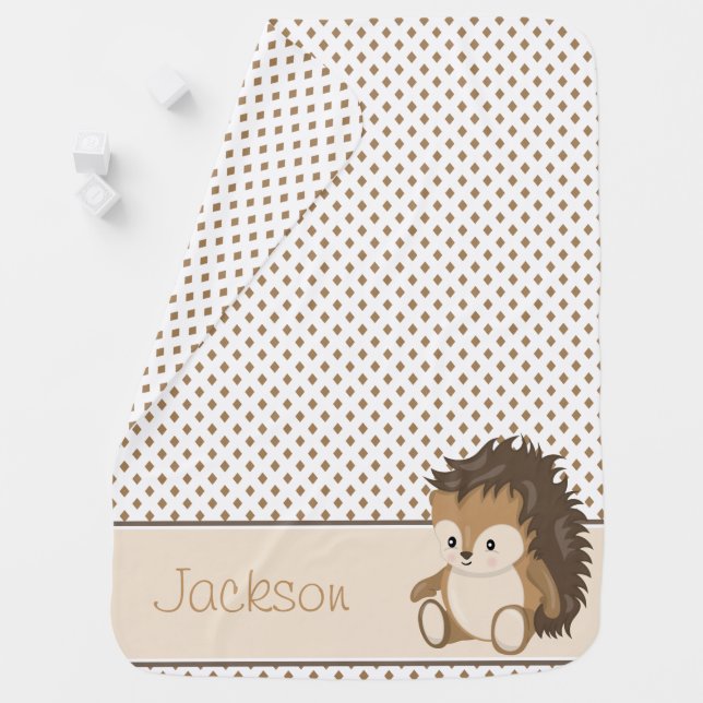 Diamond Pattern with Hedgehog | Personalized Stroller Blanket (In Situ)