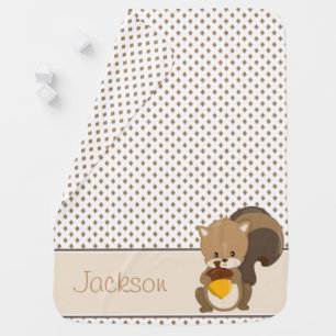 Diamond Pattern with Squirrel   Personalized Receiving Blanket