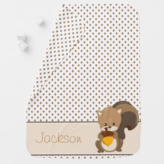 Diamond Pattern with Squirrel | Personalized Receiving Blanket (In Situ)