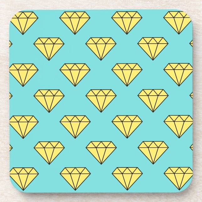 Diamond Pattern - Yellow & Turquoise Drink Coaster (Front)