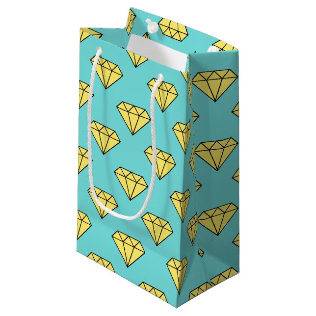 Diamond Pattern - Yellow & Turquoise Small Gift Bag (Front Angled)