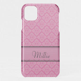 Diamond patterned pink & black name iPhone case