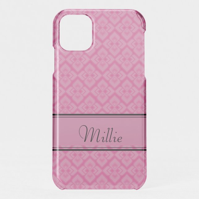 Diamond patterned pink & black name iPhone case (Back)