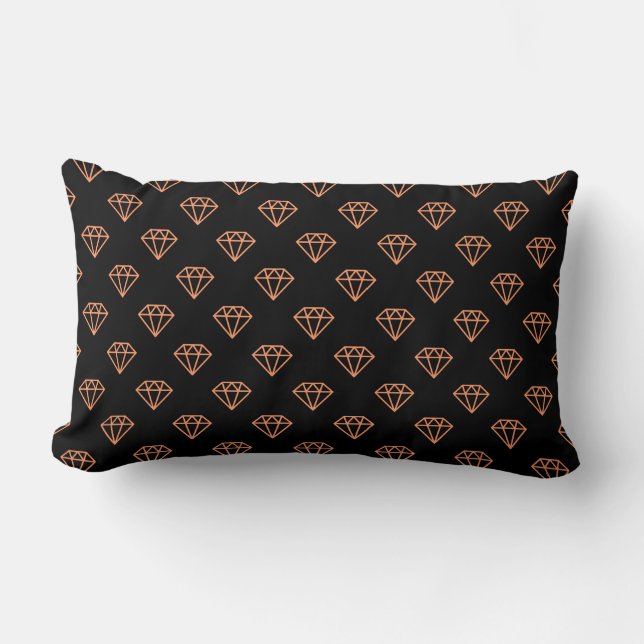 Diamond - Peach on Black Lumbar Pillow (Front)
