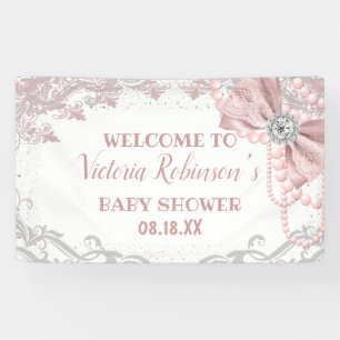 Diamond Pearl Blush Pink Girly Elegant Baby Shower Banner