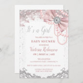 Diamond Pearl Blush Pink Girly Elegant Baby Shower Invitation (Front/Back)