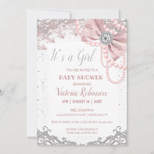 Diamond Pearl Blush Pink Girly Elegant Baby Shower Invitation