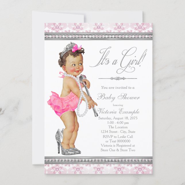 Diamond Pearl High Heels Little Lady Baby Shower Invitation (Front)