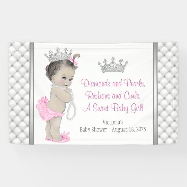 Diamond Pearl Princess Baby Shower Banner (Horizontal)