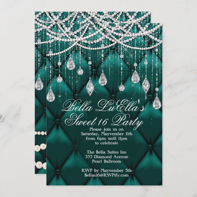 Diamond, Pearls and Bling Party Invitations (Front/Back)