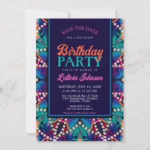 Diamond Pearls Aqua Blue Boho Vibe Birthday Party Invitation
