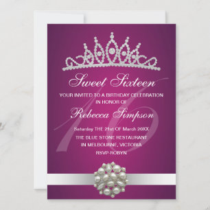 Diamond & Pearls Pink Tiara Birthday Invitation