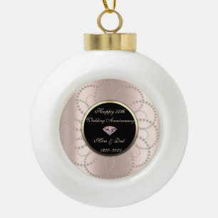Diamond Pearls Rose Gold 50th Wedding Anniversary Ceramic Ball Christmas Ornament