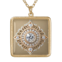 DIAMOND & PEONY GOLD PLATED NECKLACE