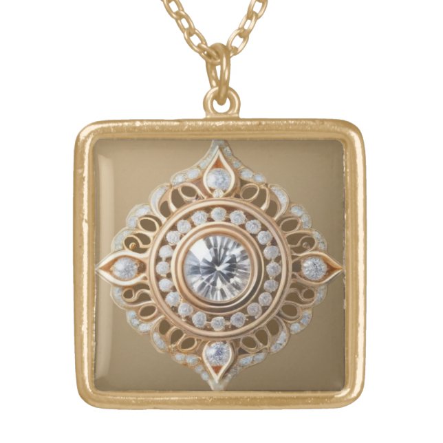 DIAMOND & PEONY GOLD PLATED NECKLACE (Front)