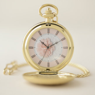 Diamond Peony Pastel Pink Pocket Watch