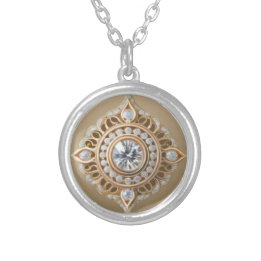 DIAMOND & PEONY SILVER PLATED NECKLACE