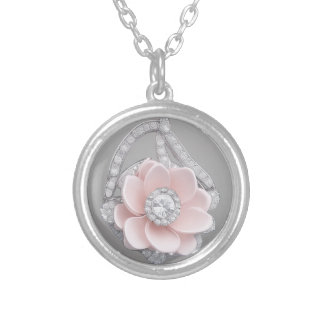 DIAMOND & PEONY SILVER PLATED NECKLACE