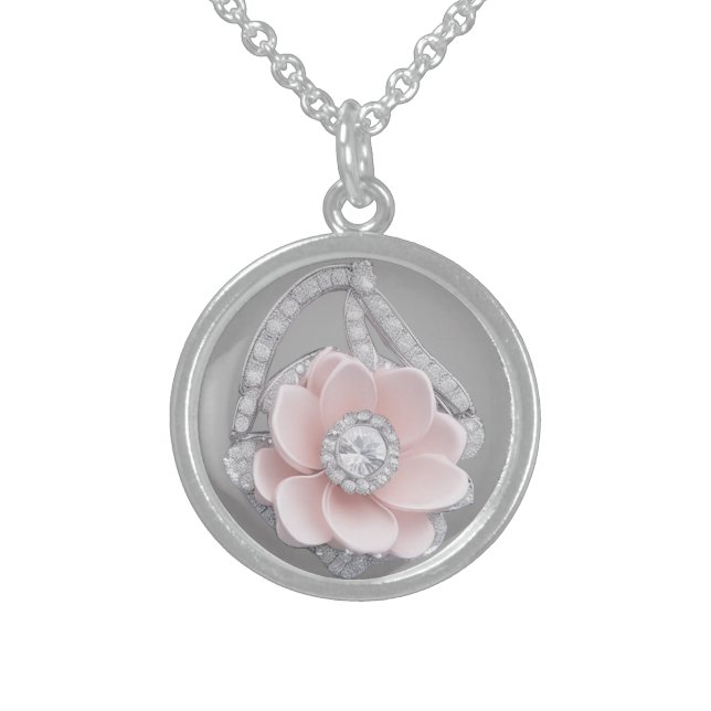 DIAMOND & PEONY STERLING SILVER NECKLACE (Front)