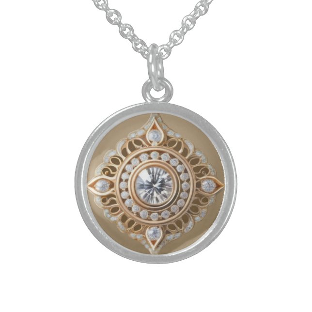 DIAMOND & PEONY STERLING SILVER NECKLACE (Front)