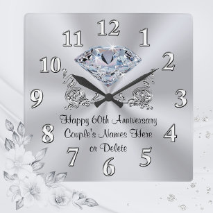 Diamond Personalised 60th Anniversary Gifts CLOCK
