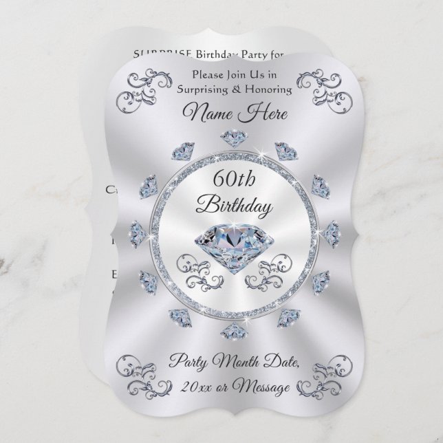 Diamond, Personalised 60th Birthday Invitations,  (Front/Back)