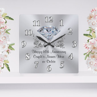 Diamond Personalized Th Anniversary Gifts Clock Zazzle