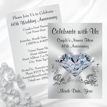 Diamond Personalized  60th Anniversary Invitations by LittleLindaPinda at Zazzle
