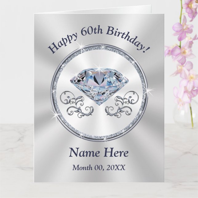 Diamond, Personalized 60th Birthday Cards for Her (Orchid)