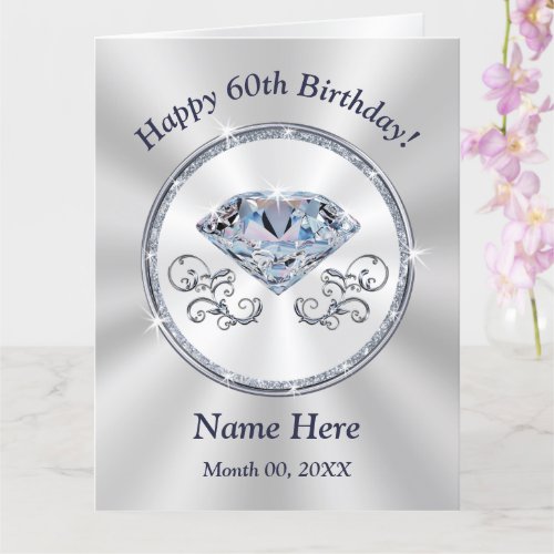Diamond Personalized 60th Birthday Cards for Her