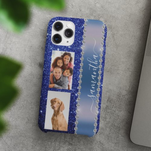 Diamond Photo Glitter Calligraphy Name Navy Blue iPhone 12 Pro Case