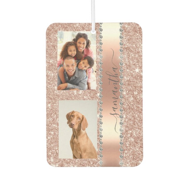 Diamond Photo Glitter Name Monogram Rose Gold  Air Freshener (Front)