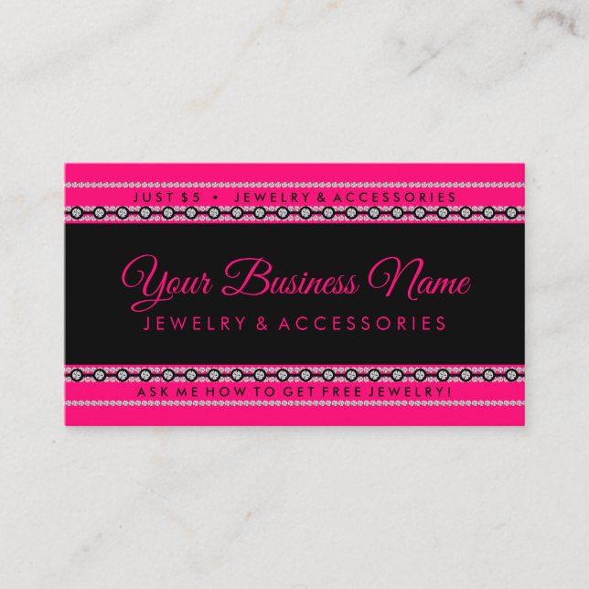 Diamond pink black jewelry business card (Front)