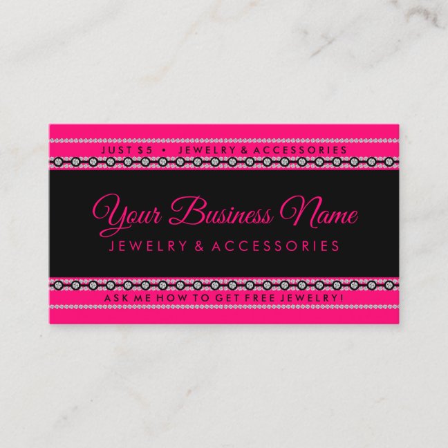Diamond pink black jewelry business card