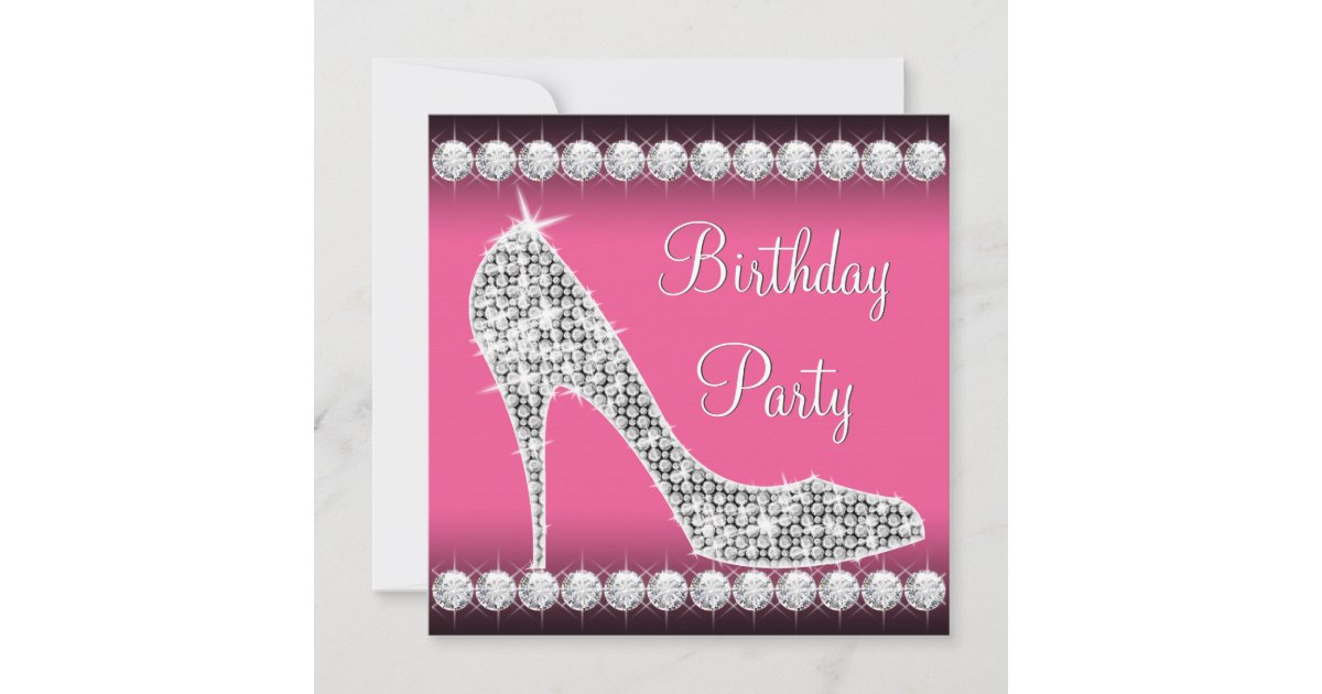 Diamond Pink High Heel Shoe Birthday Party Invitation | Zazzle