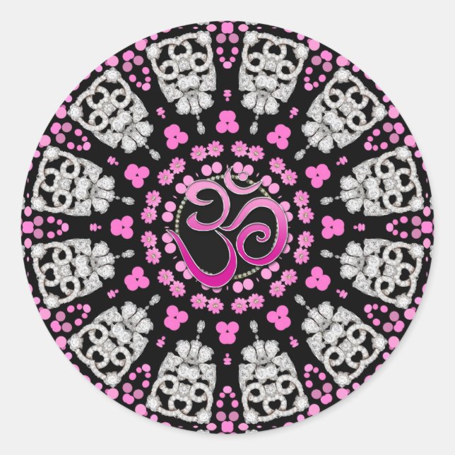 Diamond Pink Om Mandala Sticker (Front)
