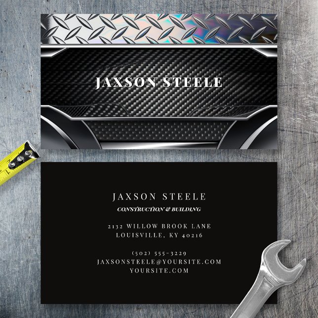 Diamond Plate Carbon Fiber Industrial Business Card (Creator Uploaded)
