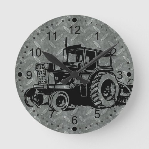 Diamond Plate Farm Tractor Round Clock