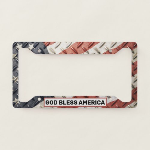 Diamond Plate God Bless America American Flag License Plate Frame