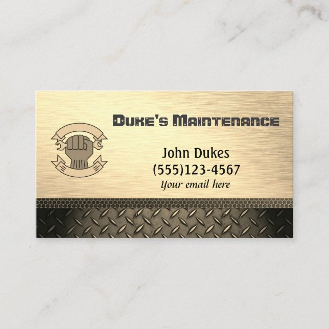 Diamond Plate Metal Handyman Maintenance Business Business Card (Front)