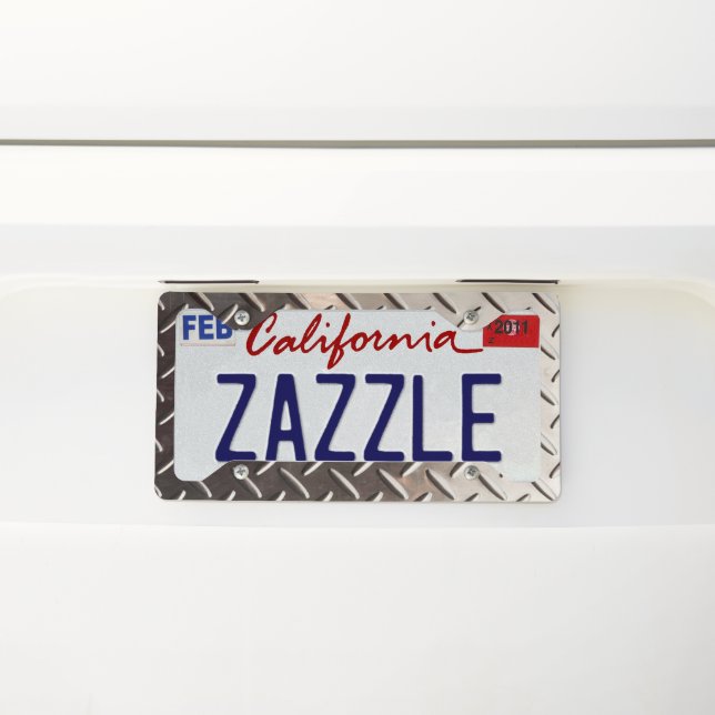 Diamond Plate Metal Look License Plate Frame (On Car)